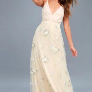 Lulu's Lorenzo Beige Embroidered Maxi Dress